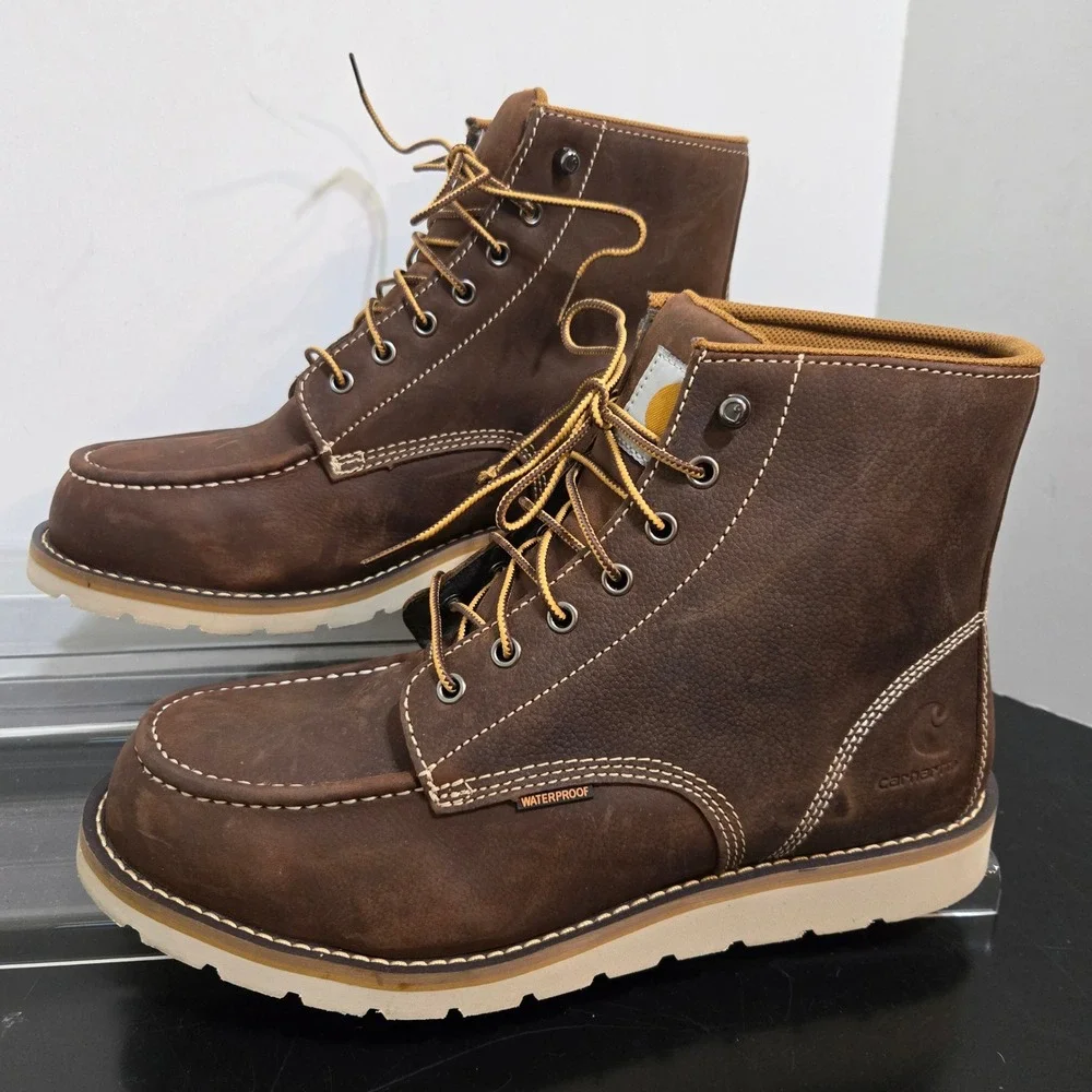 Carhartt Wedge Sole Boot Mens 10.5 Brown Waterproof Moc Toe Work CMW6295